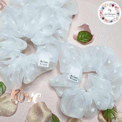 White Heart Sheer Organza Scrunchie