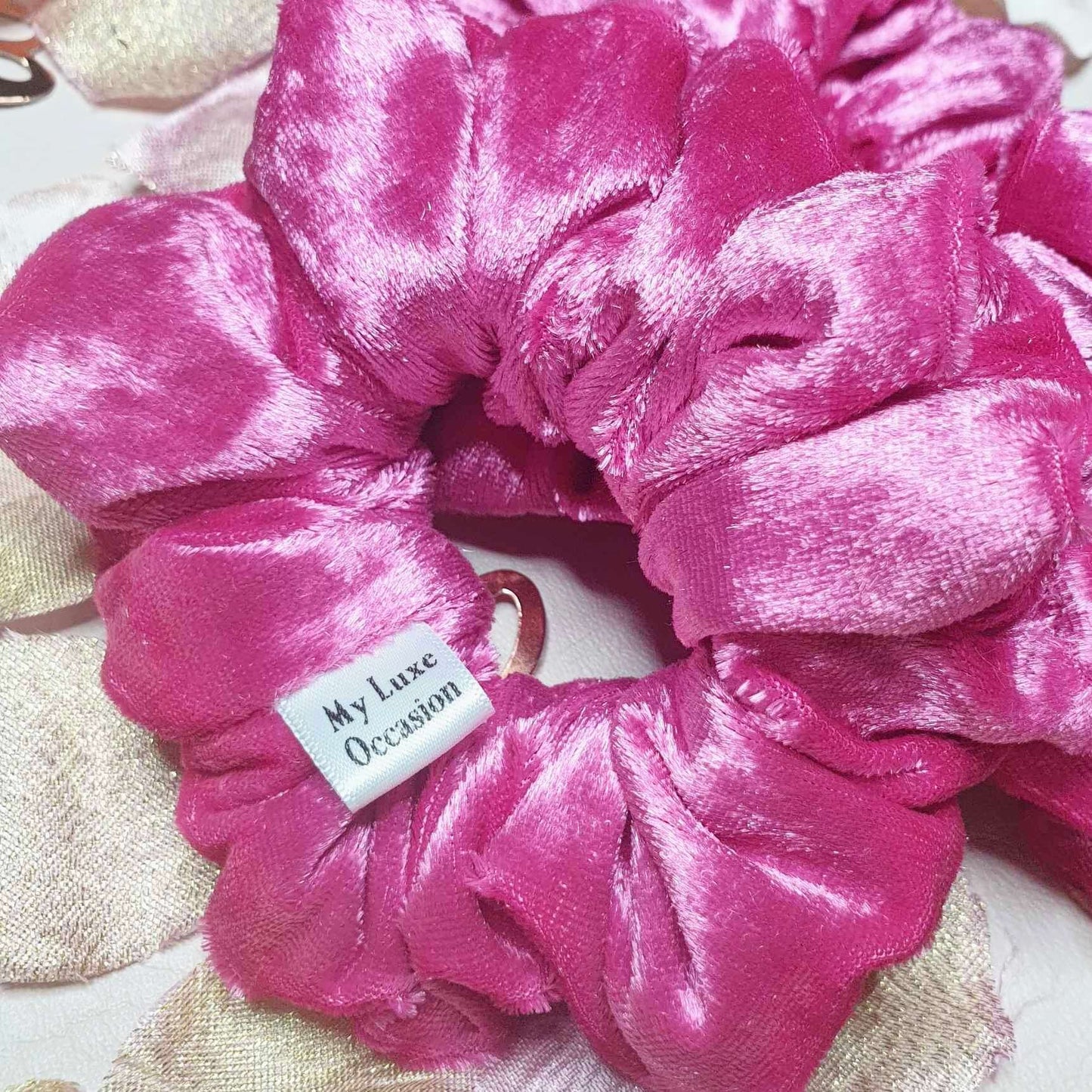 Cerise Crushed Velvet Scrunchie