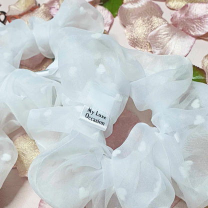 White Heart Sheer Organza Scrunchie