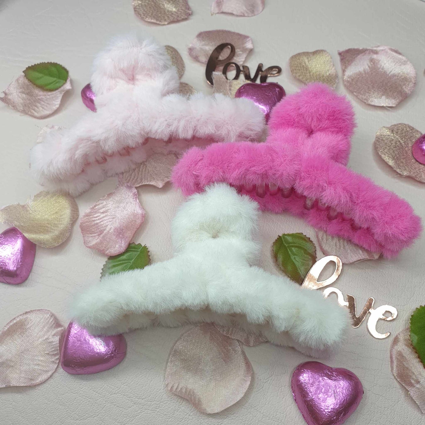 Pink Large Plush Hair Claw Clips