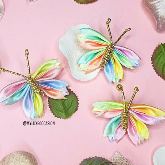 Satin Rainbow Butterfly Hair Clip