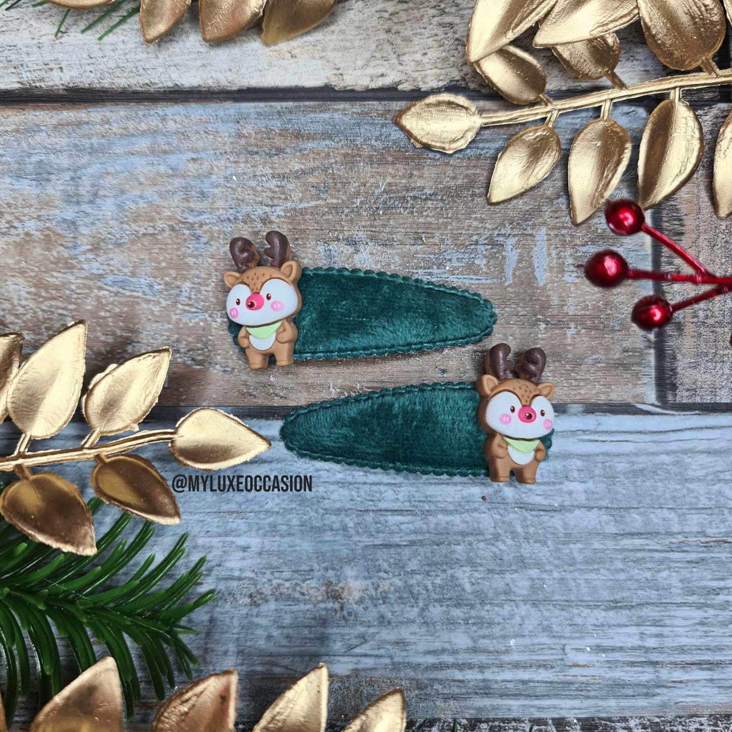 Cute Reindeer Snapclip - Green - Christmas