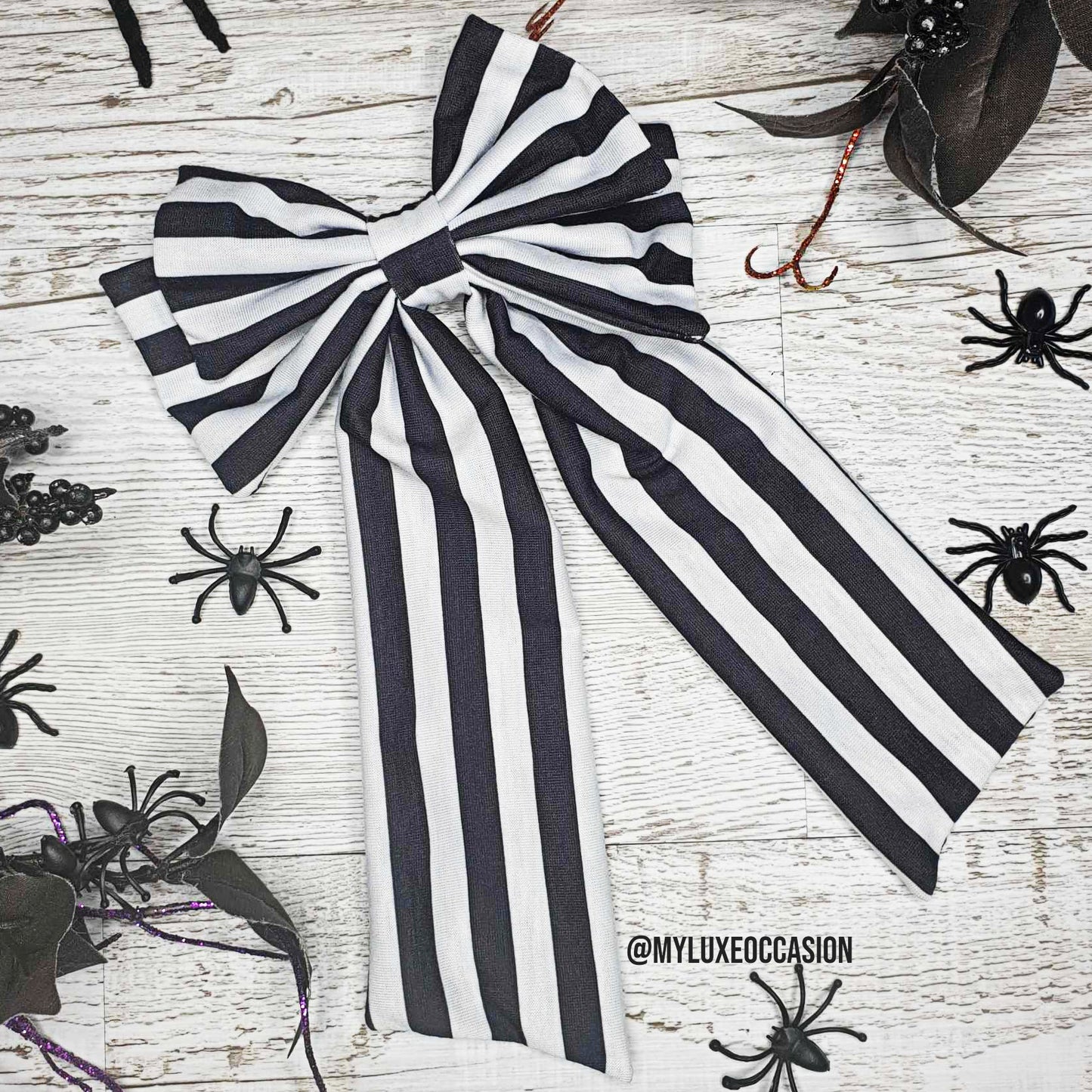 Black and White Stripe Halloween Bow