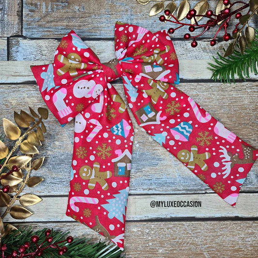 Christmas Delights - Red - Fabric Bow - Christmas