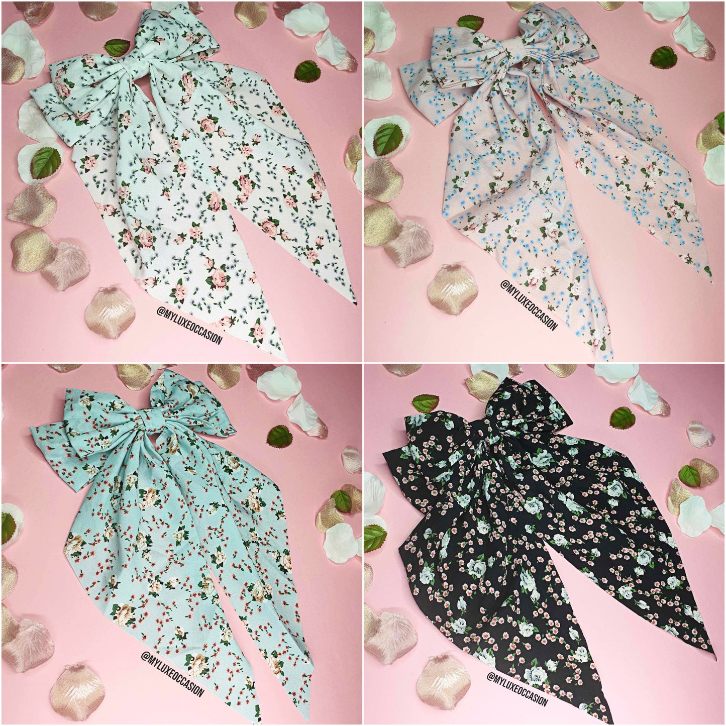 Trending Waterfall Bows - Floral Collection - Pink, Blue, White and Black Available