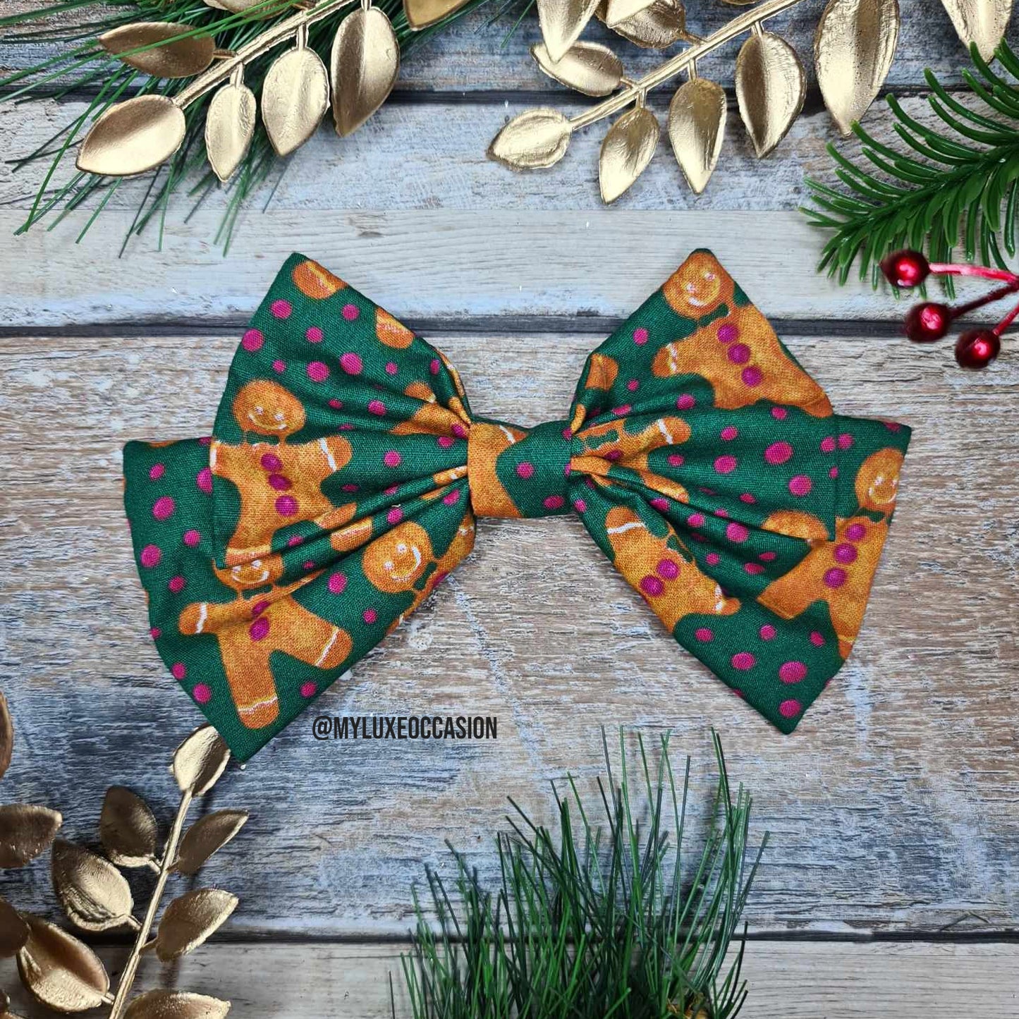 Gingerbread Man - Green - Fabric Bow - Christmas - 2 Options