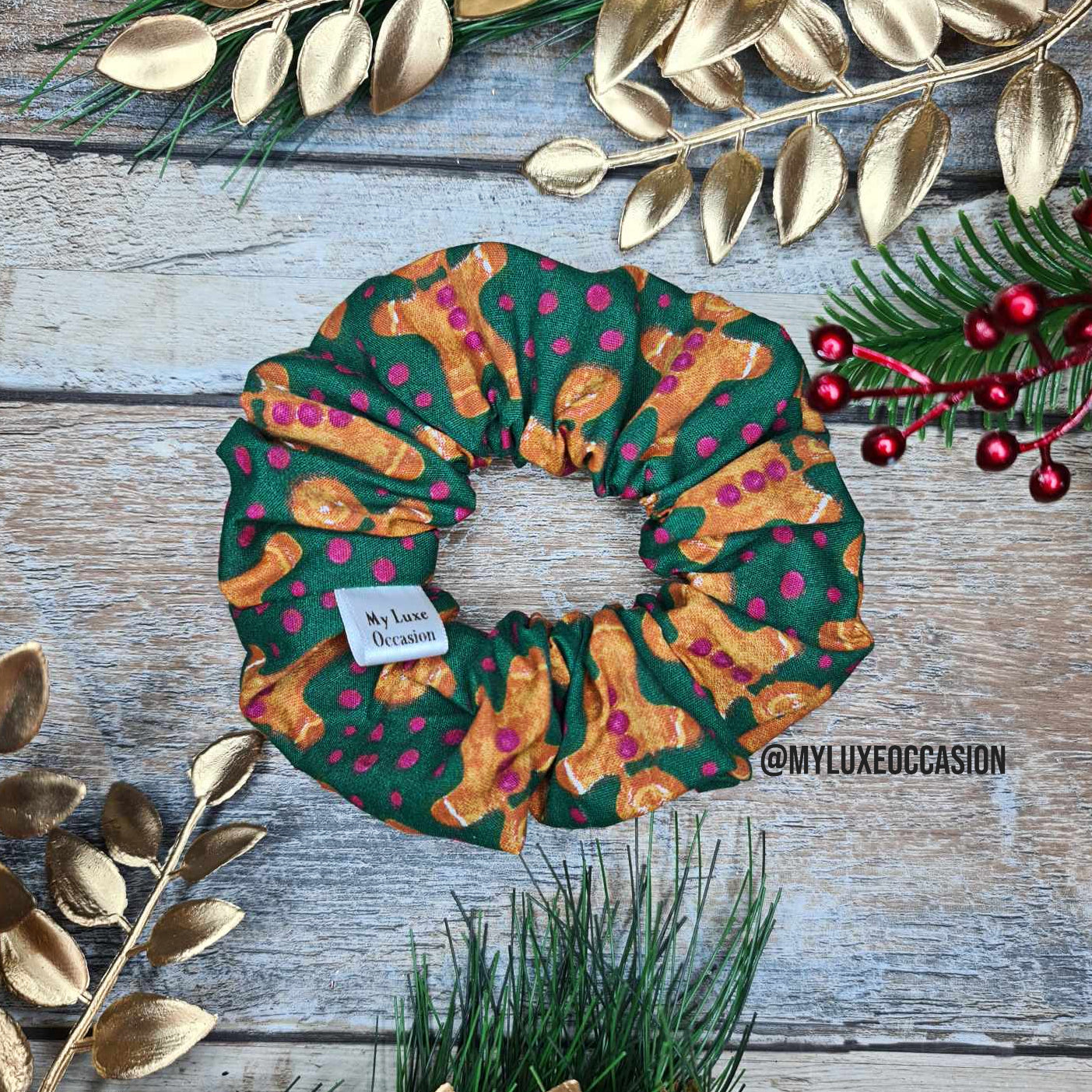 Gingerbread Man Green - Scrunchie - Christmas