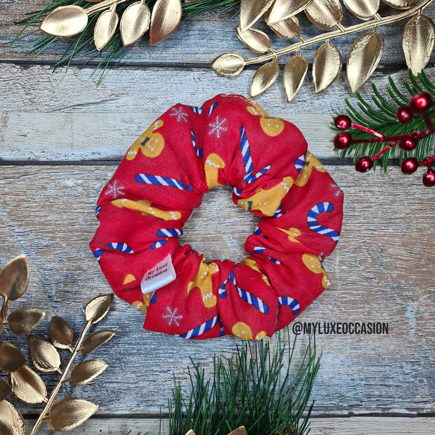 Gingerbread and Candy Canes Scrunchie - Christmas