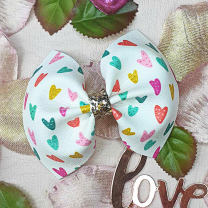 Rainbow Doodle Hearts Pinch Bow - Valentines