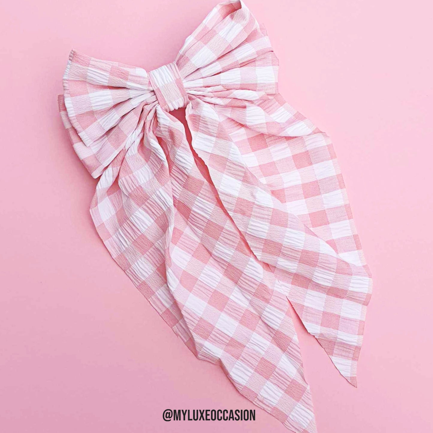 Pink Gingham Waterfall Bow