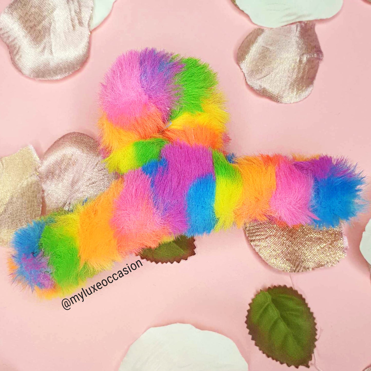 Rainbow Plush Hair Claw Clips