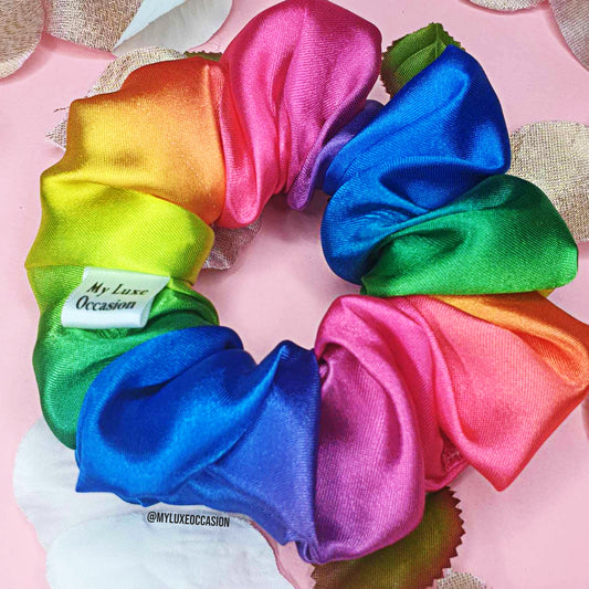 Rainbow Satin Scrunchie (Great for Pride)