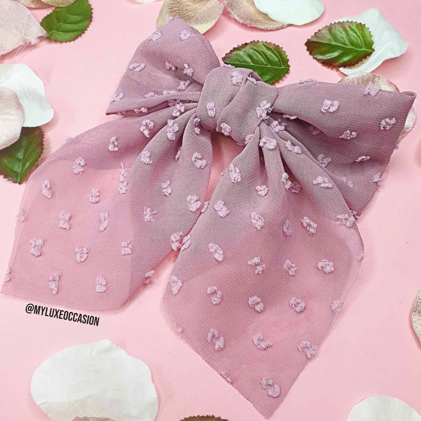 Ditsy Pink Bow with Barrette Clip