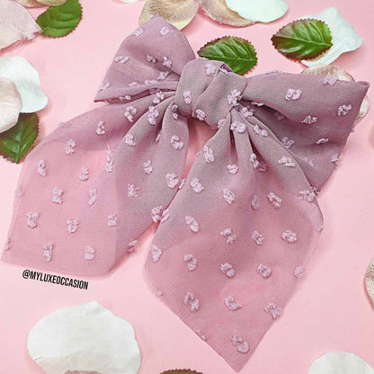 Muted Pink Bow with Barrette Clip