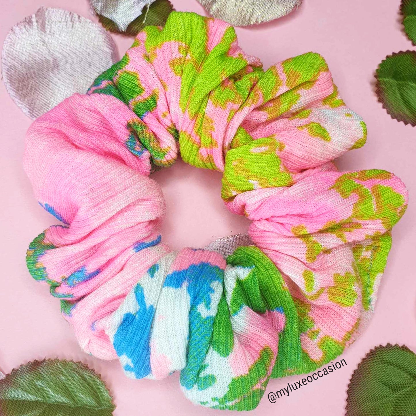 Tie Dye Effect Scrunchie - Pink and Green