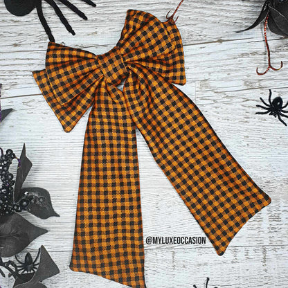 Autumnal Checkered Halloween Bow