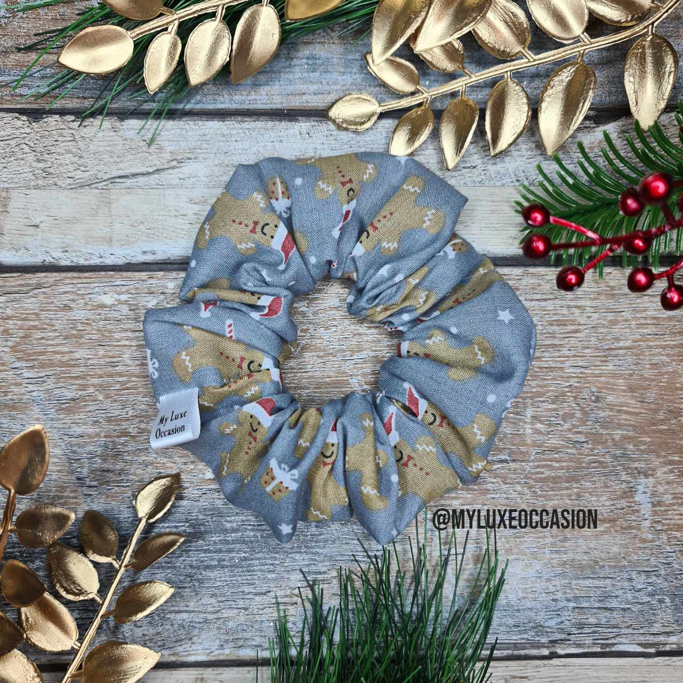 Christmas Gingerbread Man - Silver - Scrunchie - Christmas