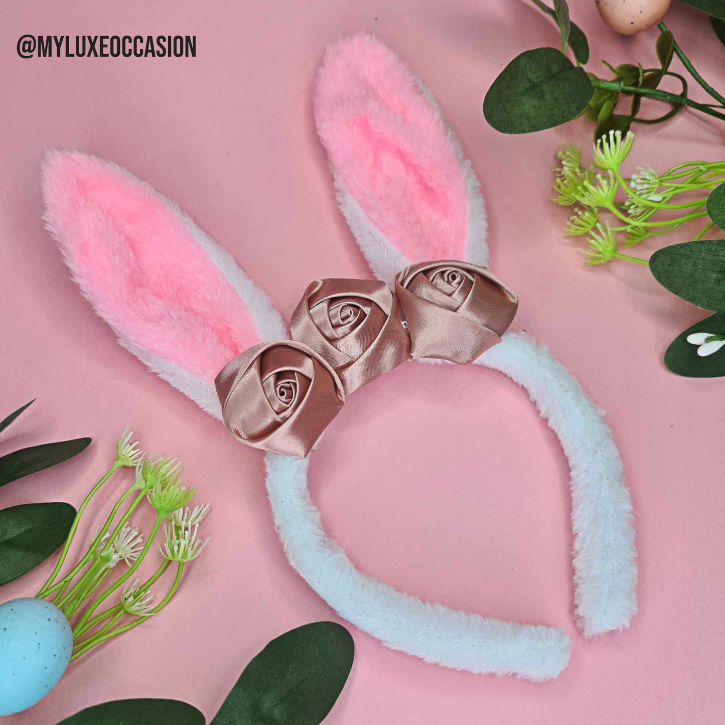 Dusty Rose Floral Easter Bunny Ears Headband