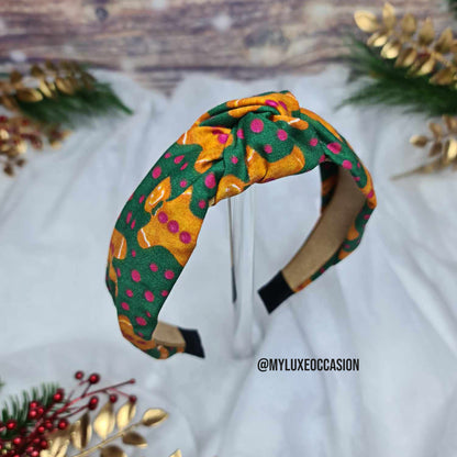 Gingerbread Man Green Knot Headband - Christmas