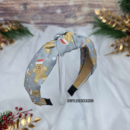 Christmas Gingerbread Man - Silver - Knot Headband - Christmas