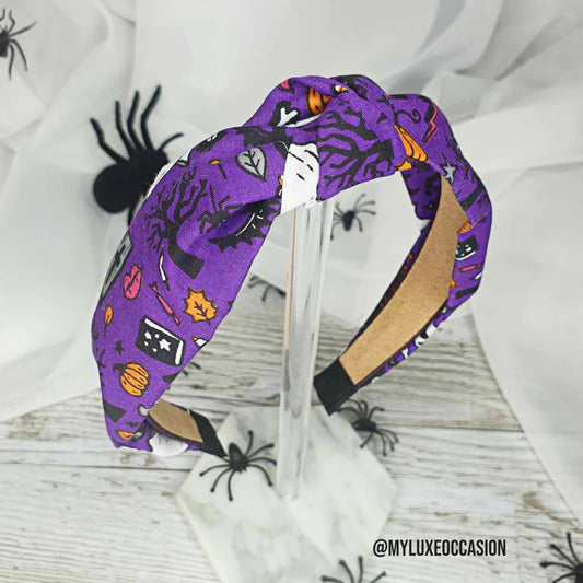 Purple Spooky Night Halloween Knot Headband