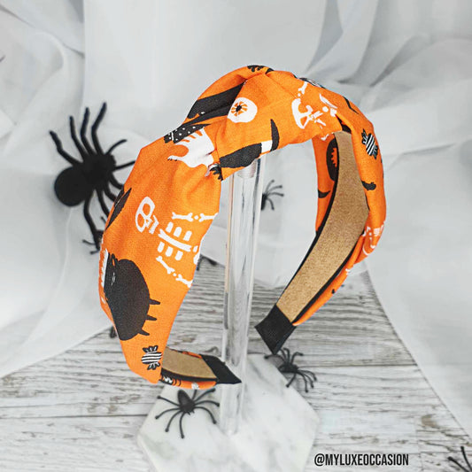 Orange Ghosts and Ghouls Halloween Knot Headband