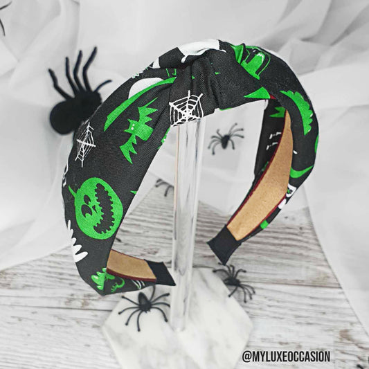 Black Ghosts and Ghouls Halloween Knot Headband