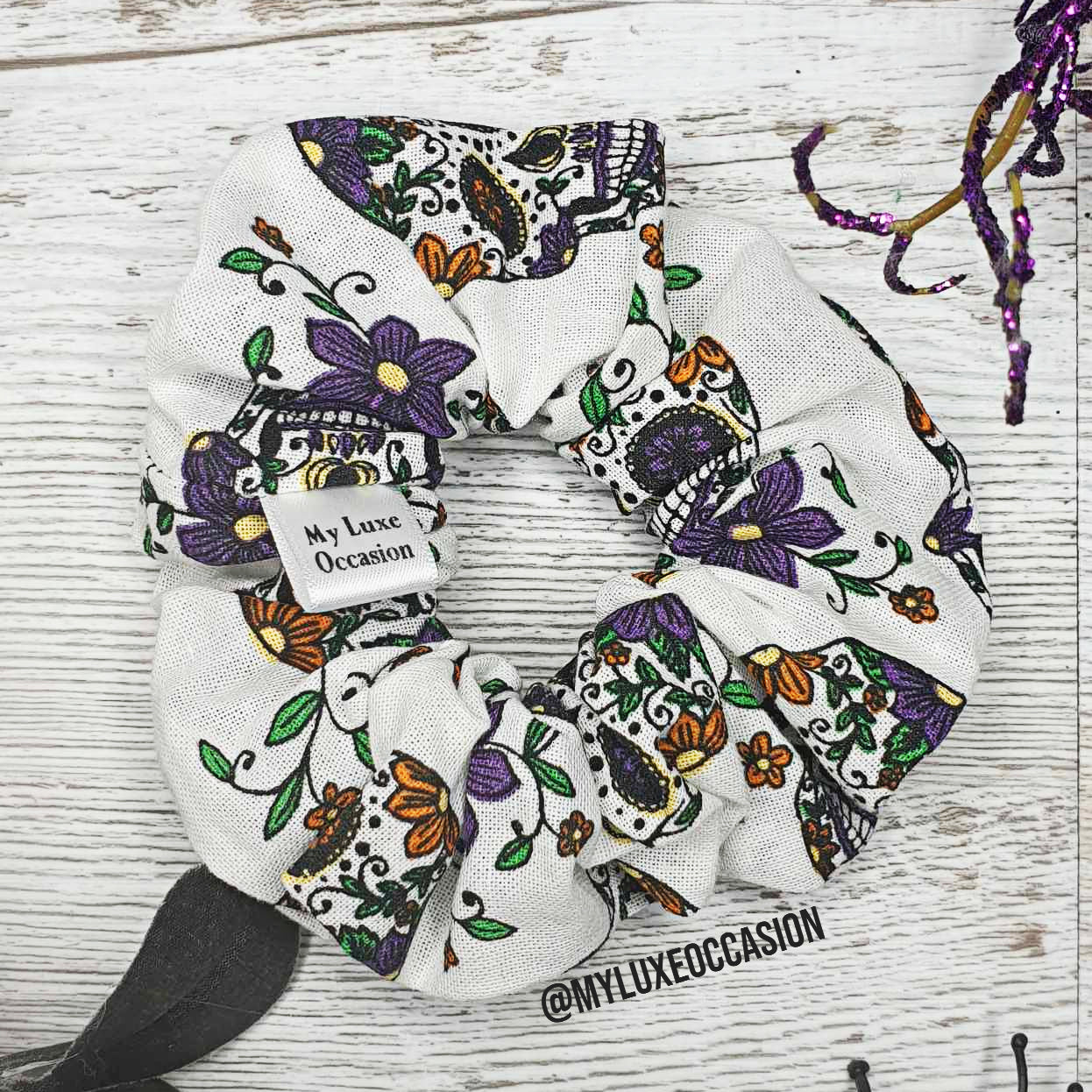 Sugar Skull Halloween Scrunchie