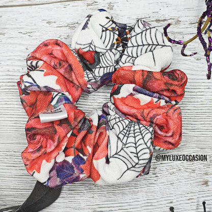 Spiders and Roses Scrunchie - White - Halloween