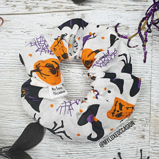 Pumpkin and Witch Hat Halloween Scrunchie