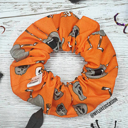 Pumpkin Skeletons  - Orange - Halloween Scrunchie