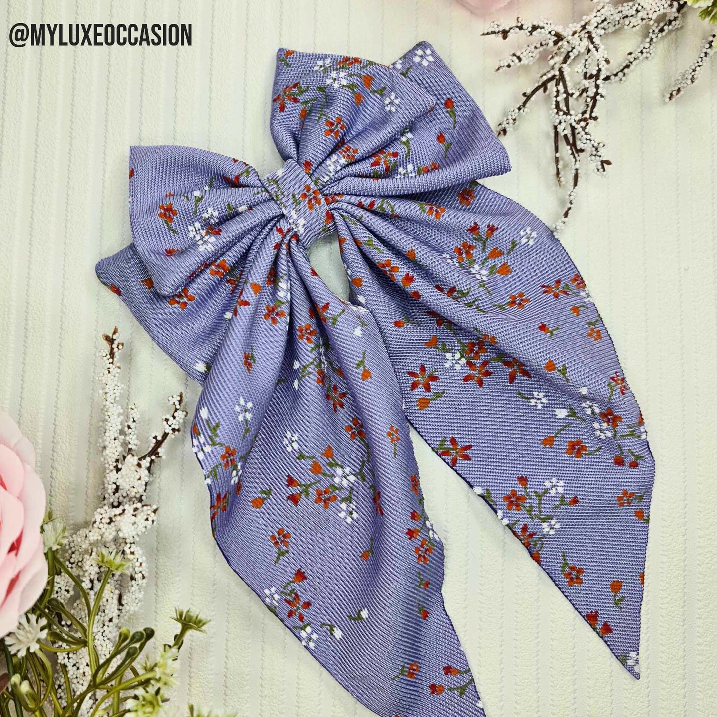 Lilac Floral Ribbed Bow