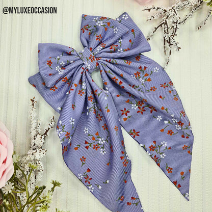 Lilac Floral Ribbed Bow