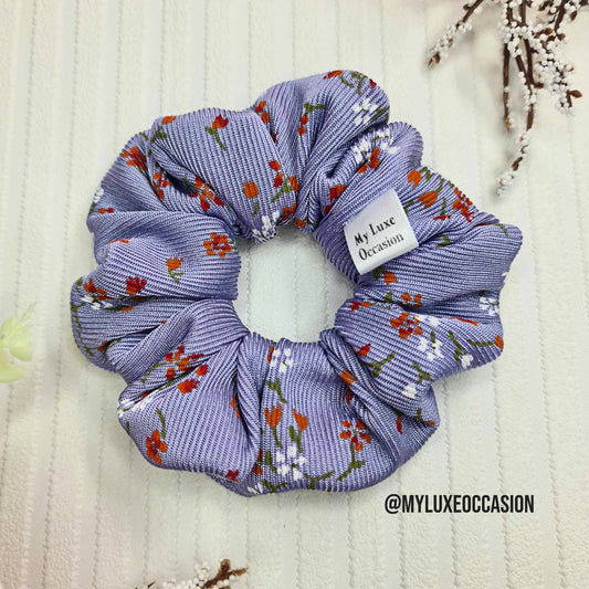 Lilac Floral Ribbed Scrunchie