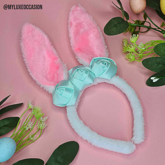 Mint Floral Easter Bunny Ears Headband