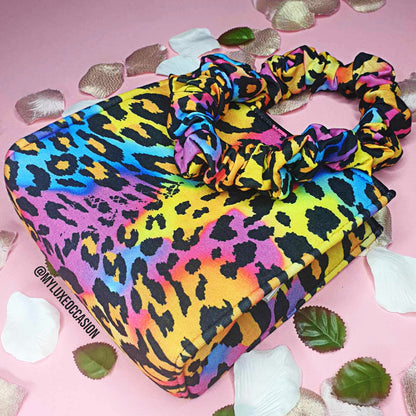 Multi Colour Leopard Print Bag with Scrunchie Handles