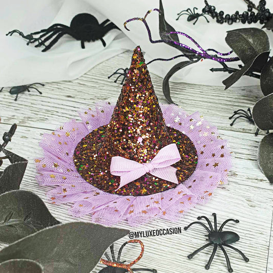 Witch Hat - Multi Glitter with Purple Tulle - Halloween