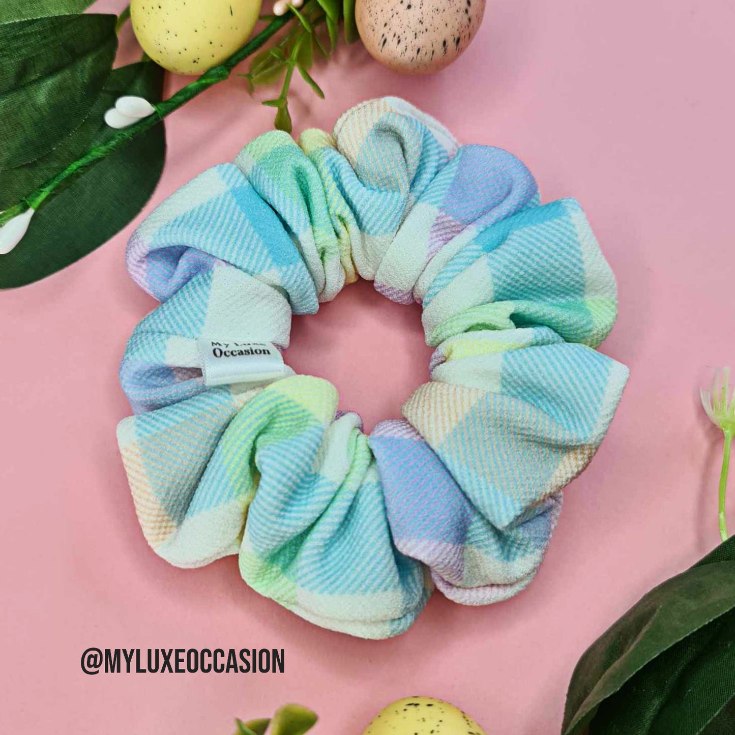 Pastel Rainbow Gingham Print Scrunchie