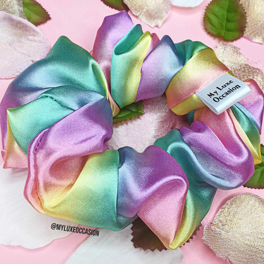 Pastel Rainbow Satin Scrunchie