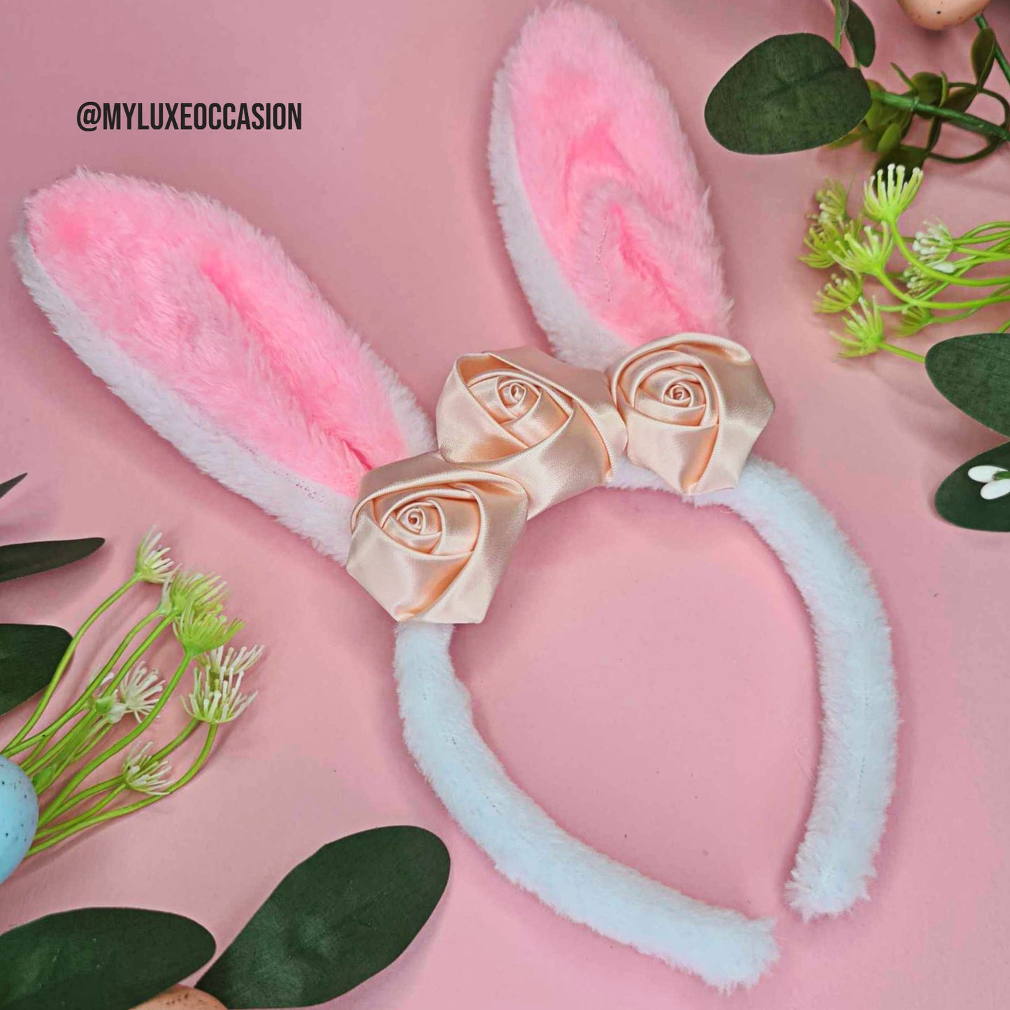 Peach Floral Easter Bunny Ears Headband