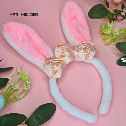 Peach Floral Easter Bunny Ears Headband