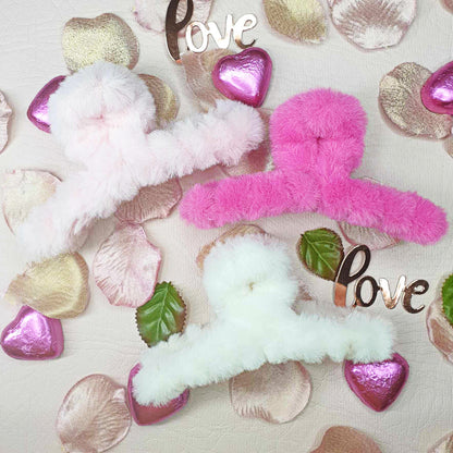 Pink Large Plush Hair Claw Clips