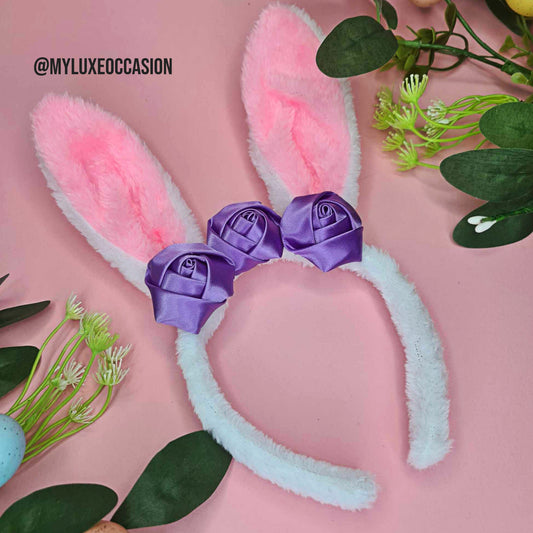 Purple Floral Easter Bunny Ears Headband