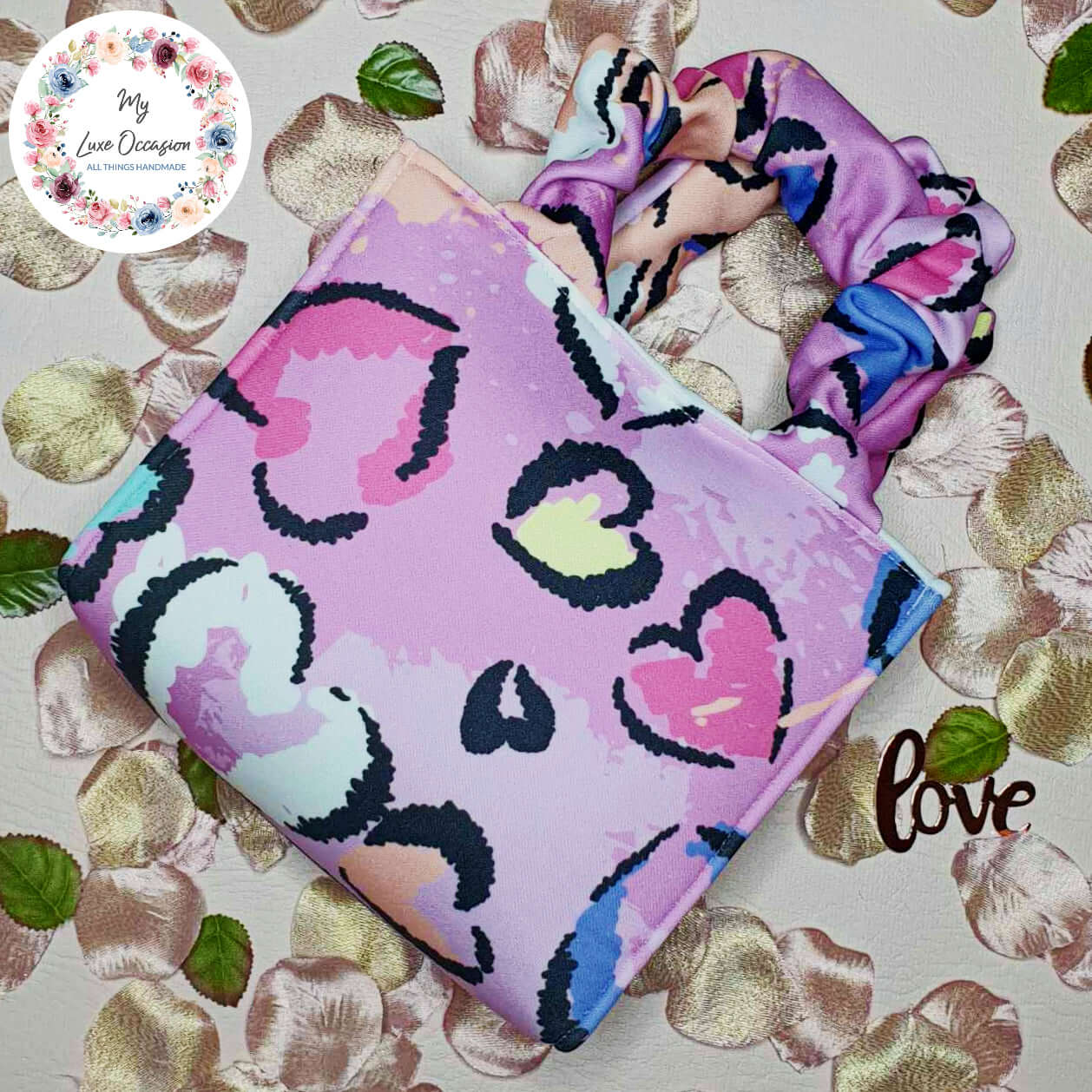 Valentine Scrunchie Bag - Purple Hearts