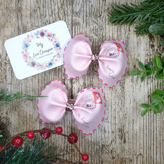 Letter to Santa Pinch Bow - Pink - Christmas