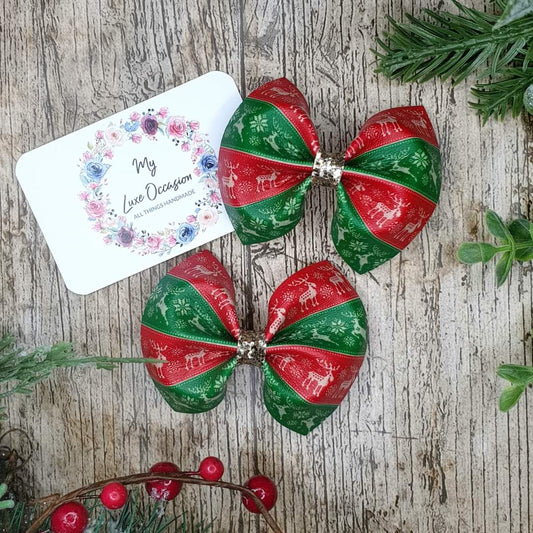 Scandi Xmas Stripes Pinch Bow - Christmas