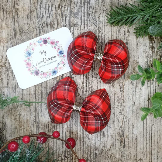 Classic Red Tartan Pinch Bow - Christmas