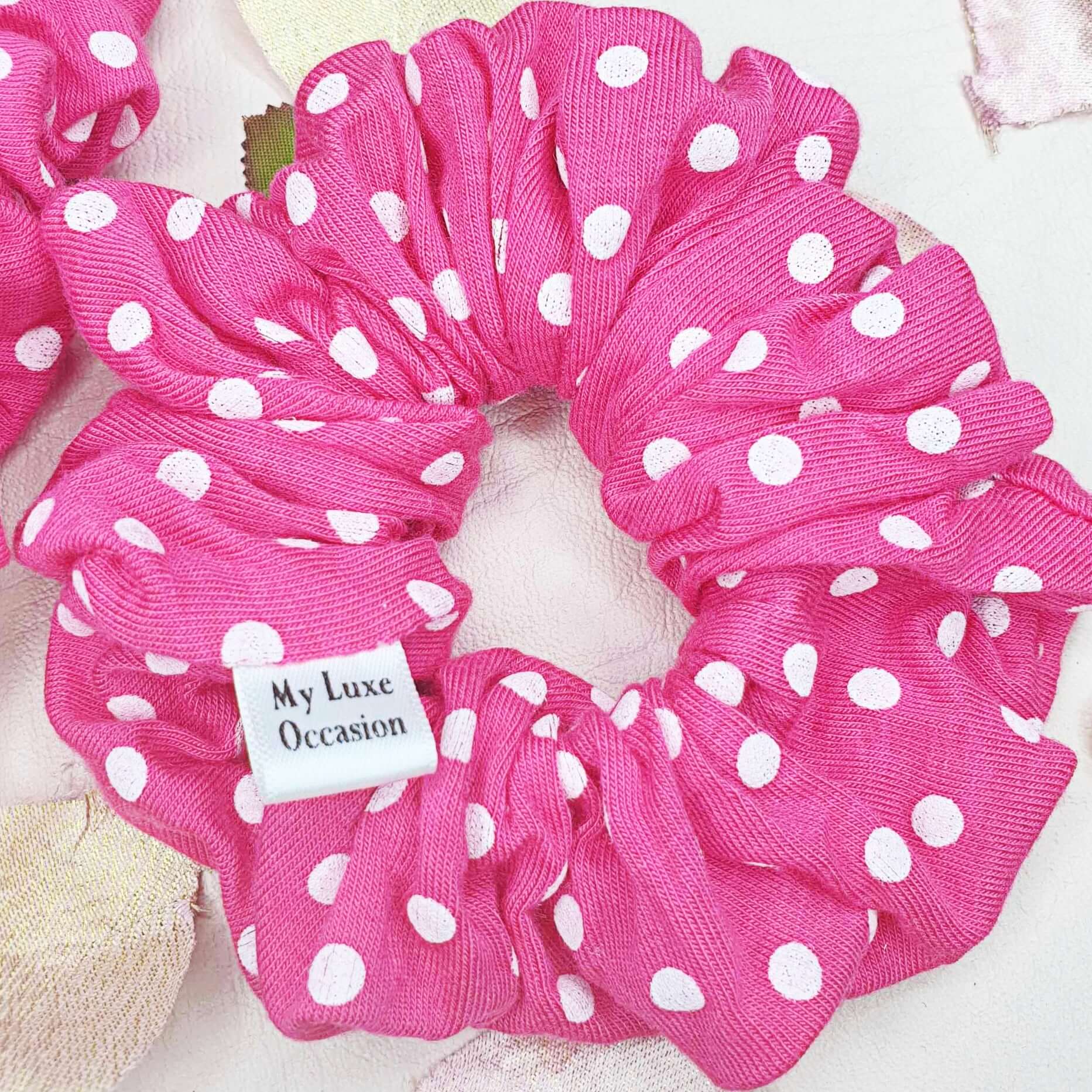 Hot Pink Polka Dot Scrunchie