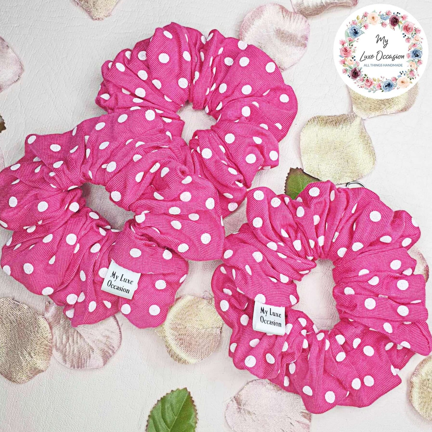 Hot Pink Polka Dot Scrunchie