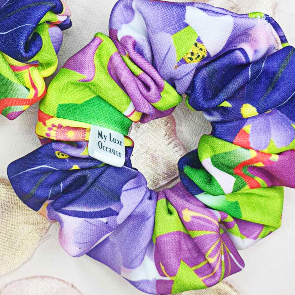 Vibrant Exotic Flowers Scrunchie handmade by myluxeoccasion